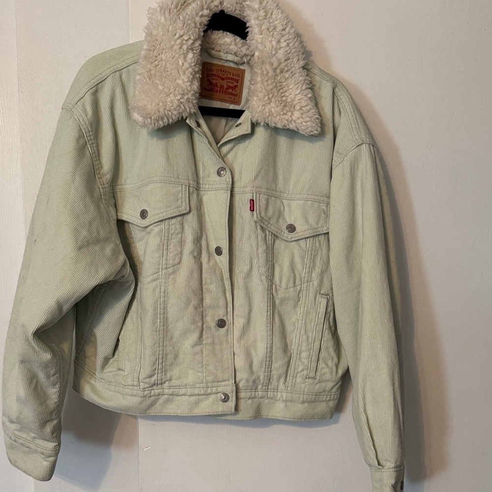 Levi’s mint green corduroy trucker with Sherpa collar